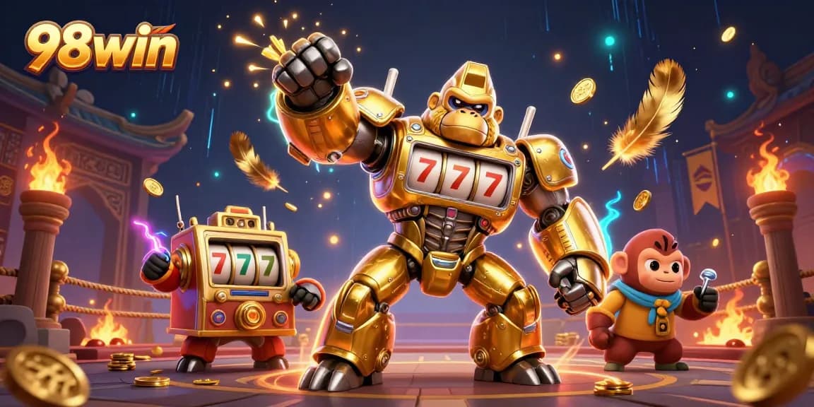 Experience thrilling adventures with 98win in an epic online casino illustration filled with excitement.