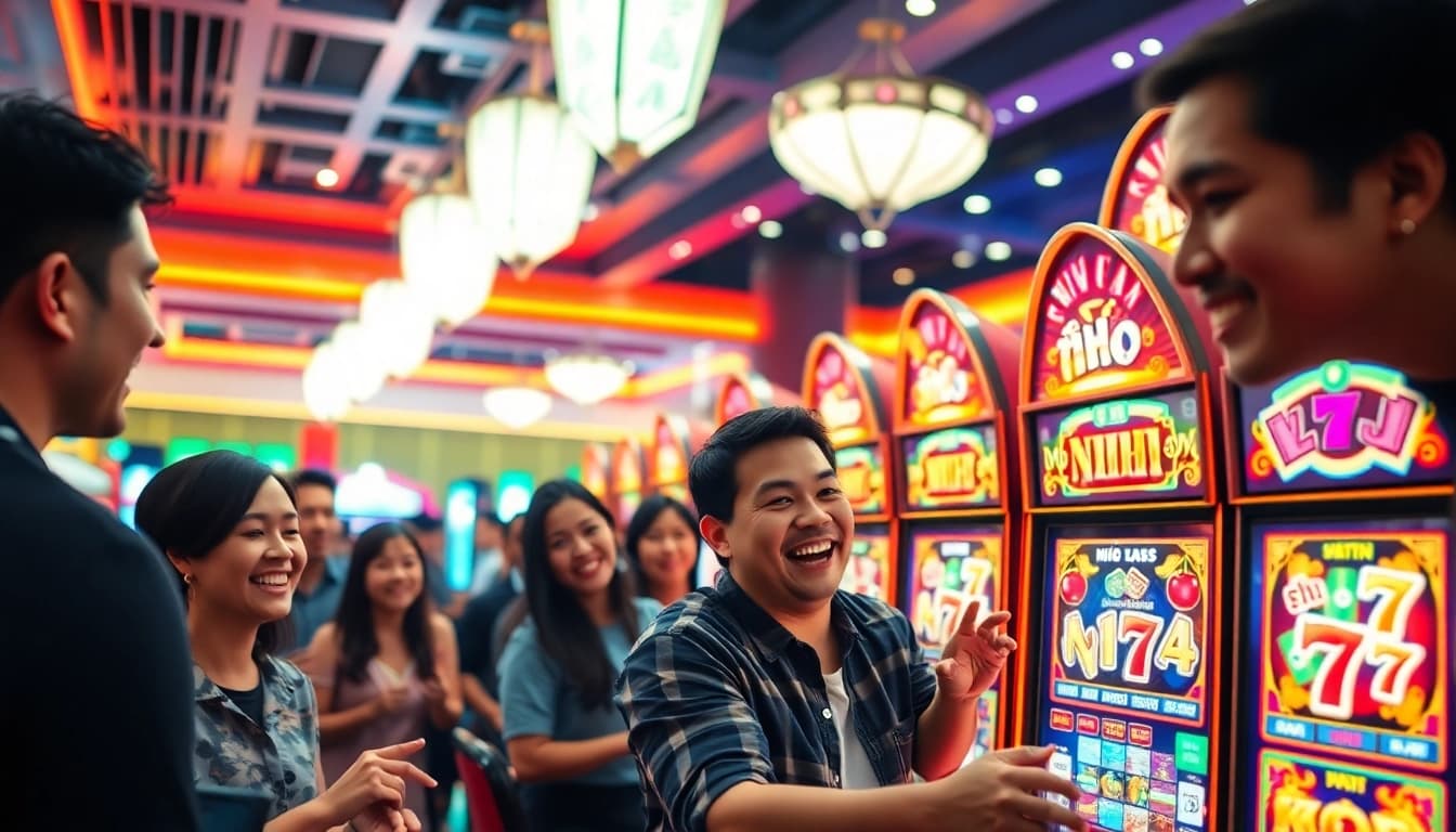 Nổ Hũ game excitement in a modern casino environment filled with players enjoying slot machines.