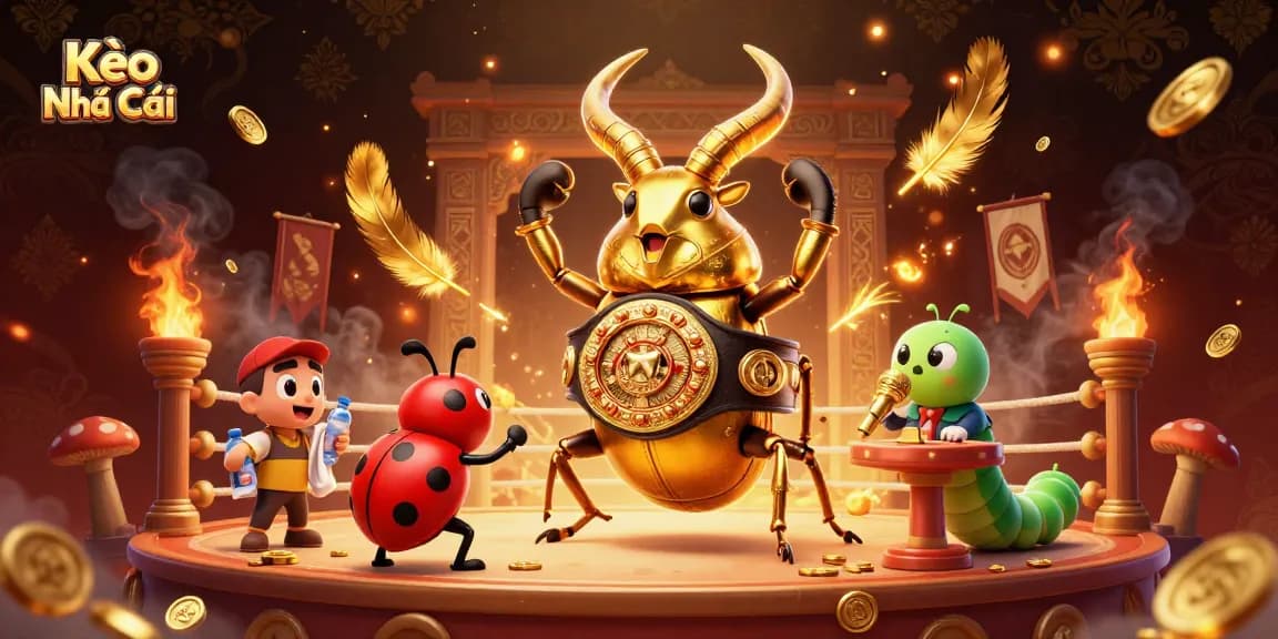 Engage with Kèo Nhà Cái through a dynamic betting scene featuring a golden stag beetle champion.