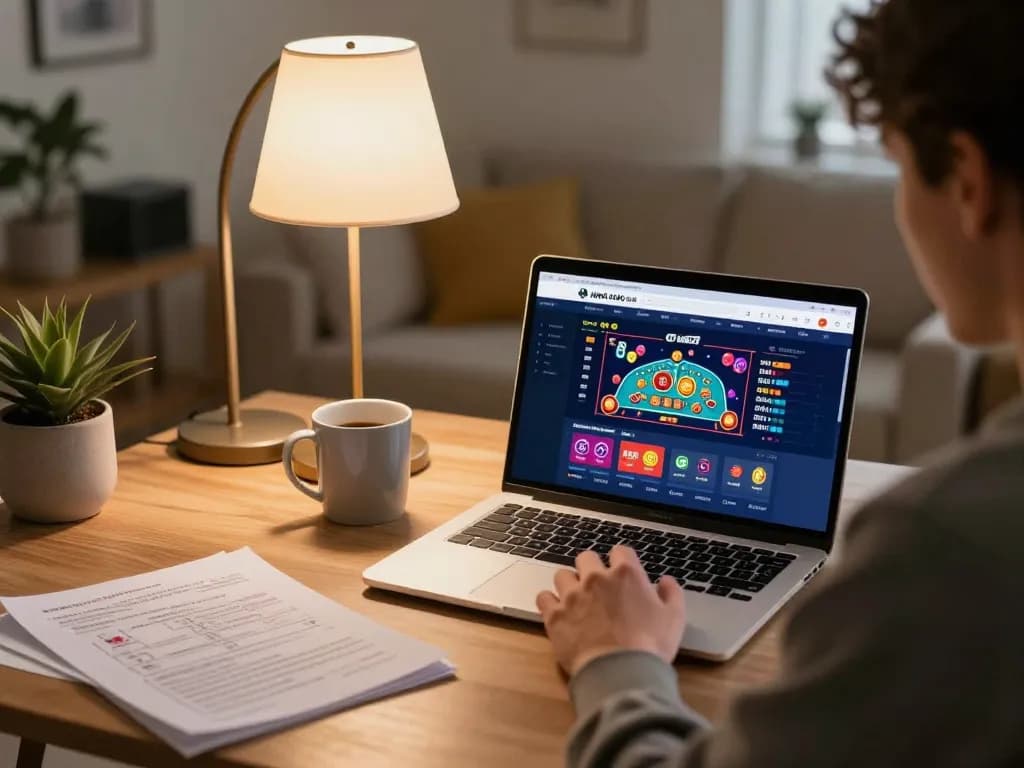 Engaging in online gaming at NHÀ CÁI VIN88 with a modern setup, showcasing strategic betting