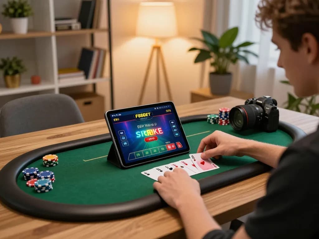 Engaging in an exciting game on the F88BET casino app while surrounded by a cozy home setup