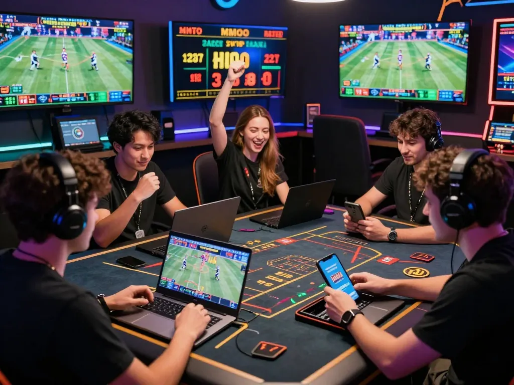 Exciting gaming atmosphere at https://mmoo1.de.com with players enjoying sports betting and casino games.