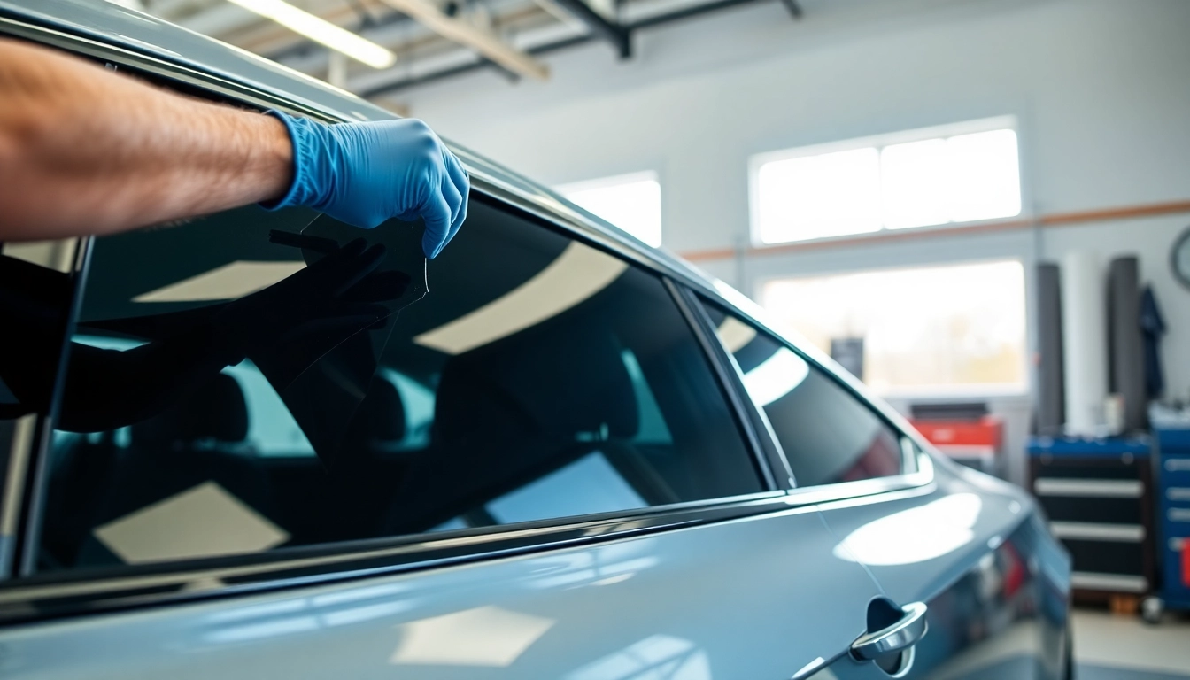 Installing ceramic window tint on a modern vehicle with precision and care.