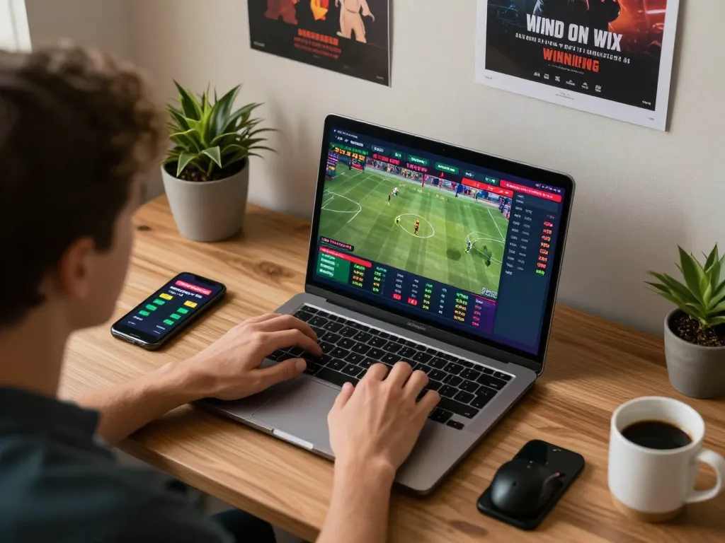 Experience online betting with NHÀ CÁI VUA88 on a laptop, showcasing live sports betting excitement.