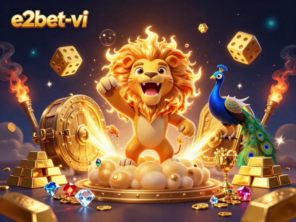 Experience winning moments with e2bet-vi in this vibrant 3D casino illustration showcasing excitement and wealth.