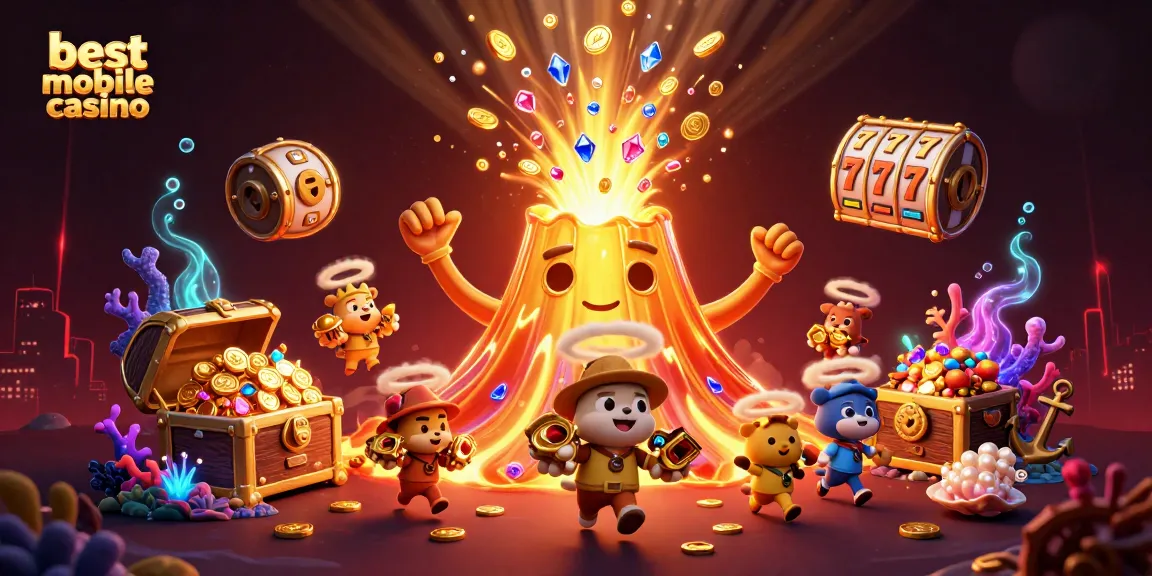 Experience the excitement of the best mobile casino with a triumphant volcano and vibrant treasures.