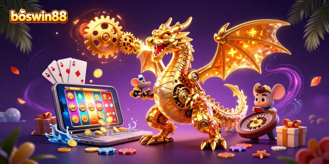 Gambarkan keseruan bermain boswin88 dengan slot game berwarna-warni dan koin emas menerjang layar ponsel.