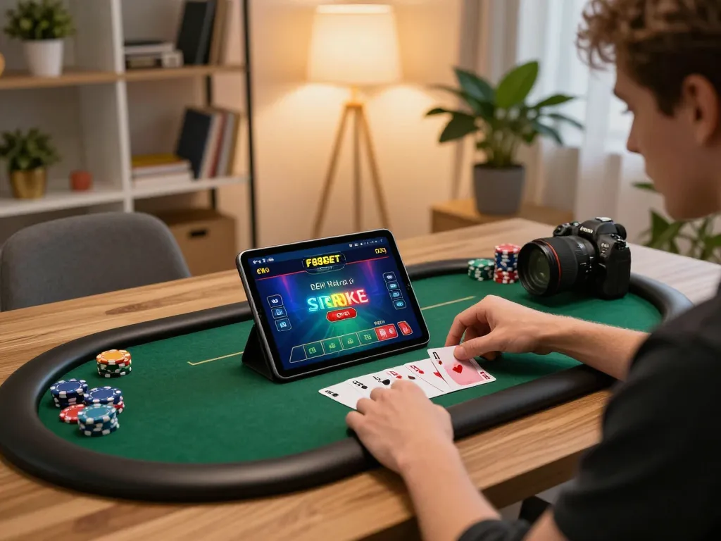 Engaging in an exciting game on the F88BET casino app while surrounded by a cozy home setup