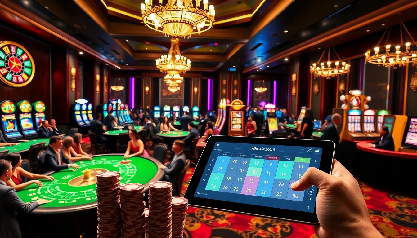 Players enjoying dynamic games at 789winab.com casino with vibrant tables and lights.