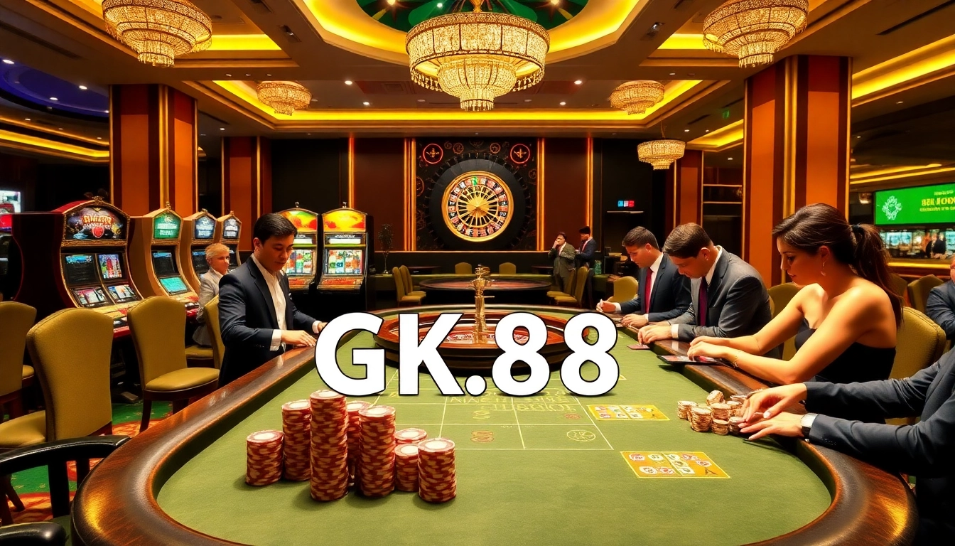 Players enjoying high-stakes games at GK 88 casino table with vibrant atmosphere.