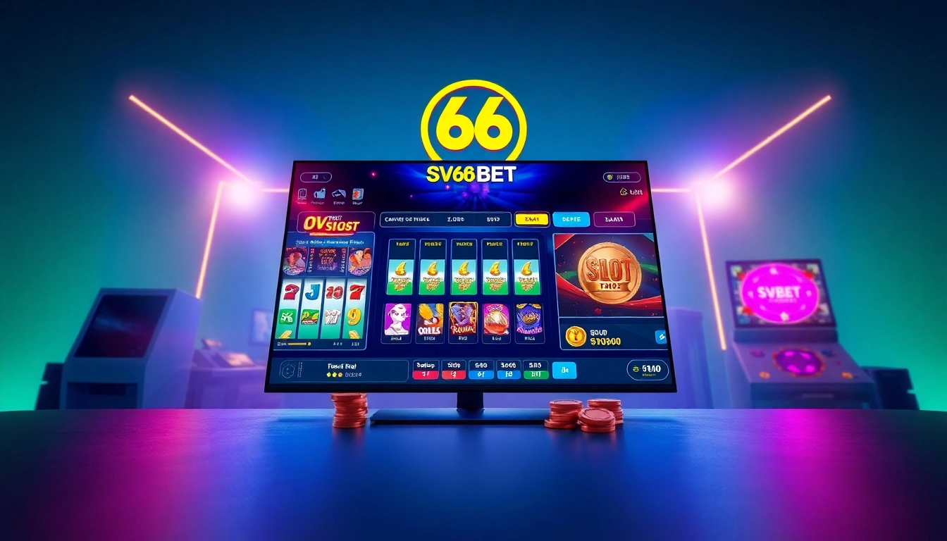 Experience the thrill of SV66 BET in a vibrant digital casino atmosphere, showcasing exciting games.