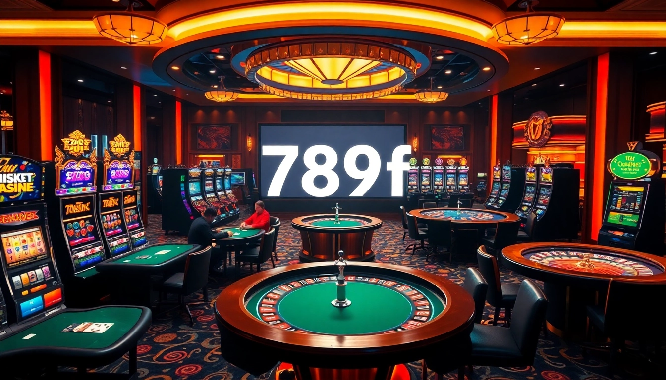 Experience thrilling gameplay at 789f with vibrant casino tables, poker chips, and slot machines.