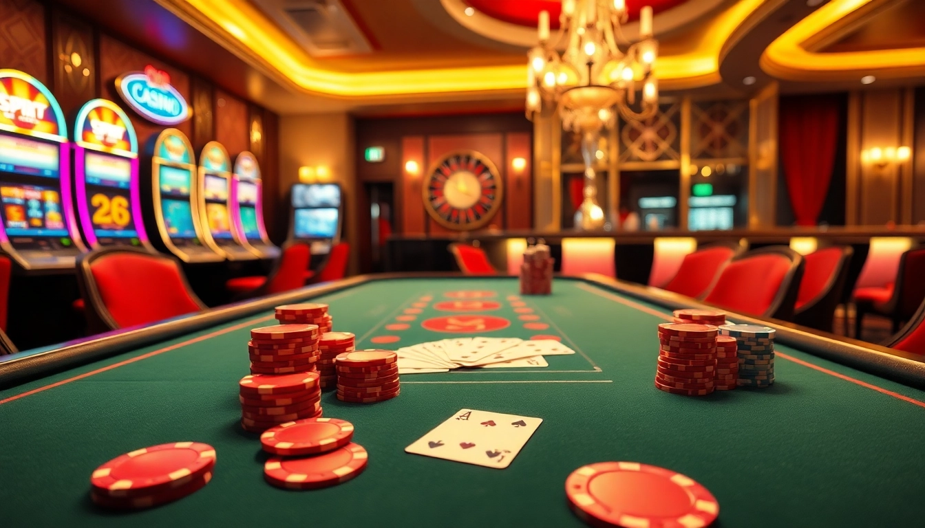 Experience the thrill of gambling with C168 at a luxury casino poker table, complete with vibrant chips.