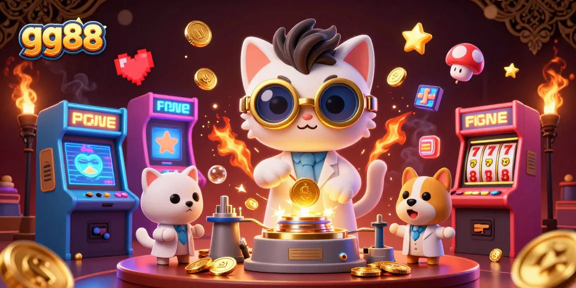 Engage in dynamic gameplay with gg88's vibrant casino scene featuring a mad scientist and dog.
