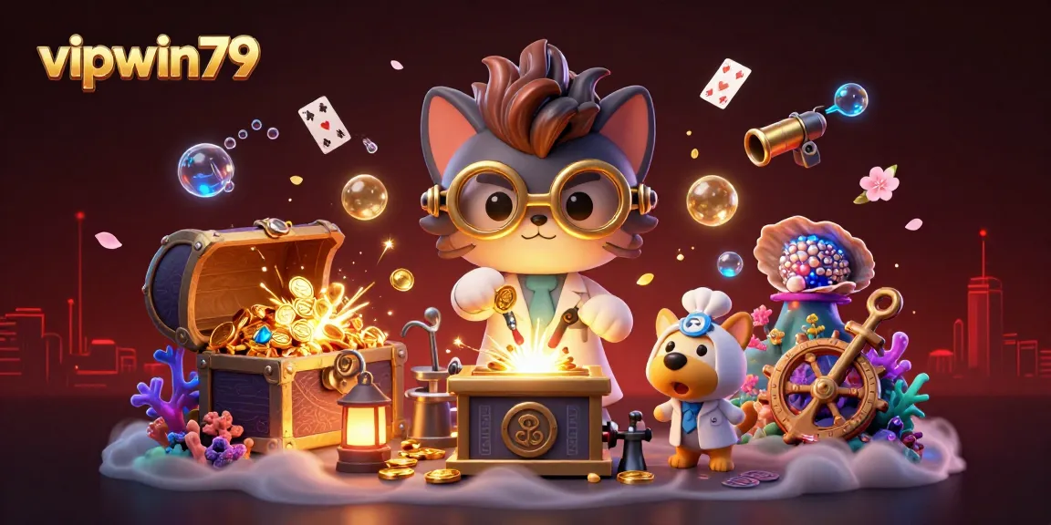 Win big with vipwin79 in an exciting casino scene featuring dynamic game elements and characters.