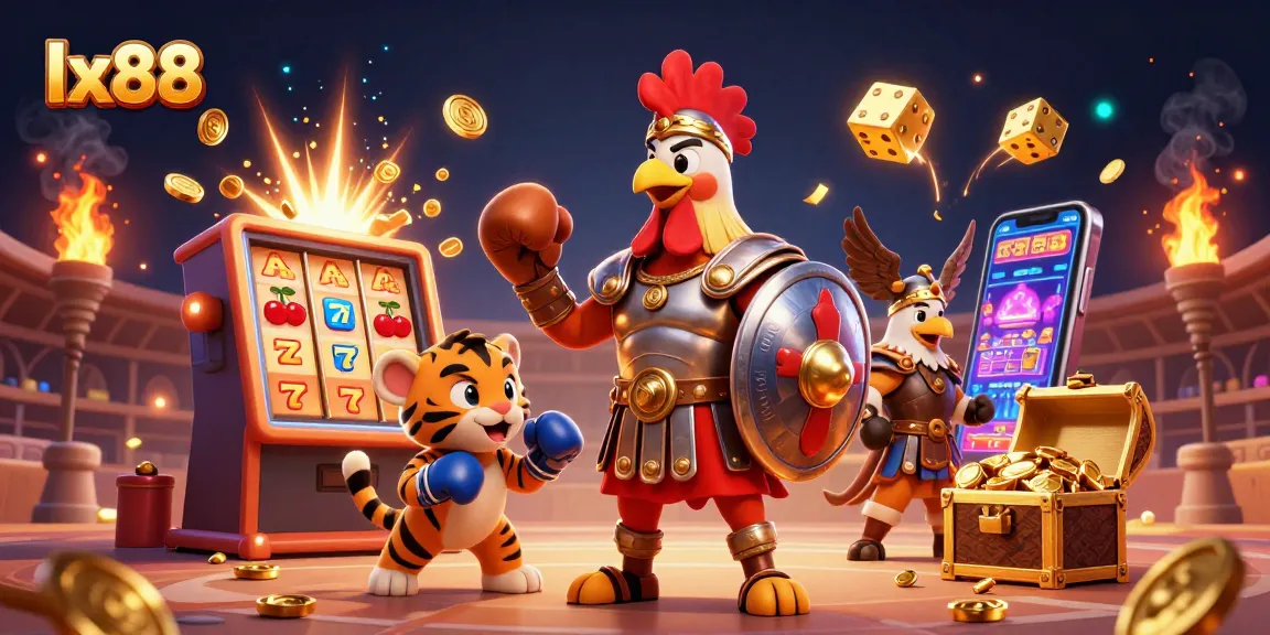 Engage with lx88's thrilling slots through animated characters and vibrant casino elements.