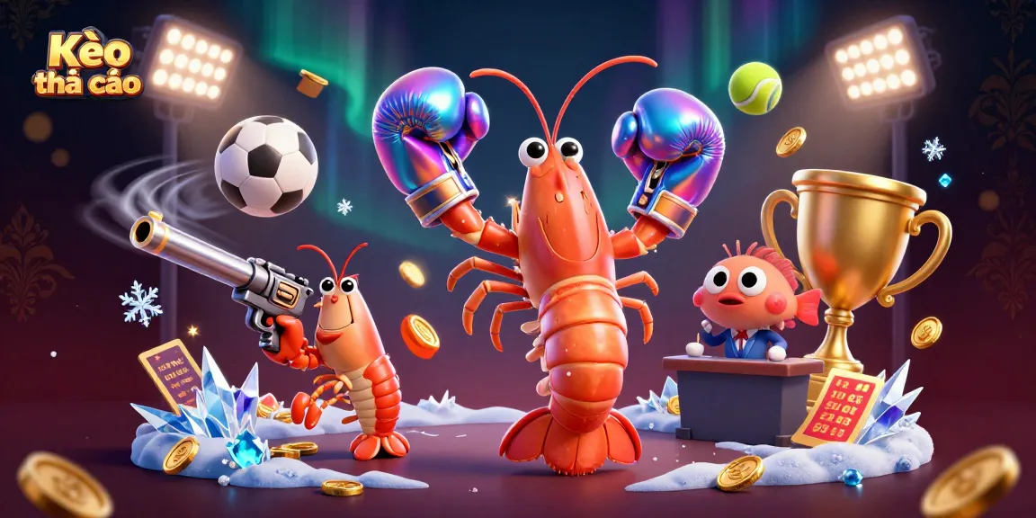 Kèo nhà cái interactive 3D illustration with vibrant sports elements, showcasing dynamic betting and gaming action.