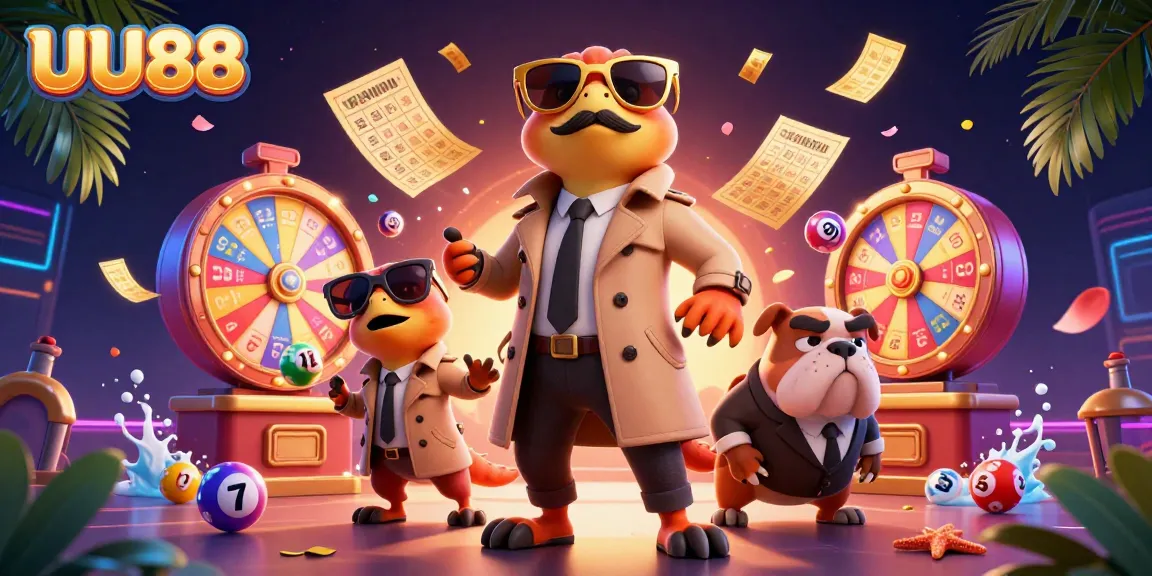 UU88 captures an energetic scene with three cartoon raptors in a trench coat entering a casino, iconic game elements surrounding them.