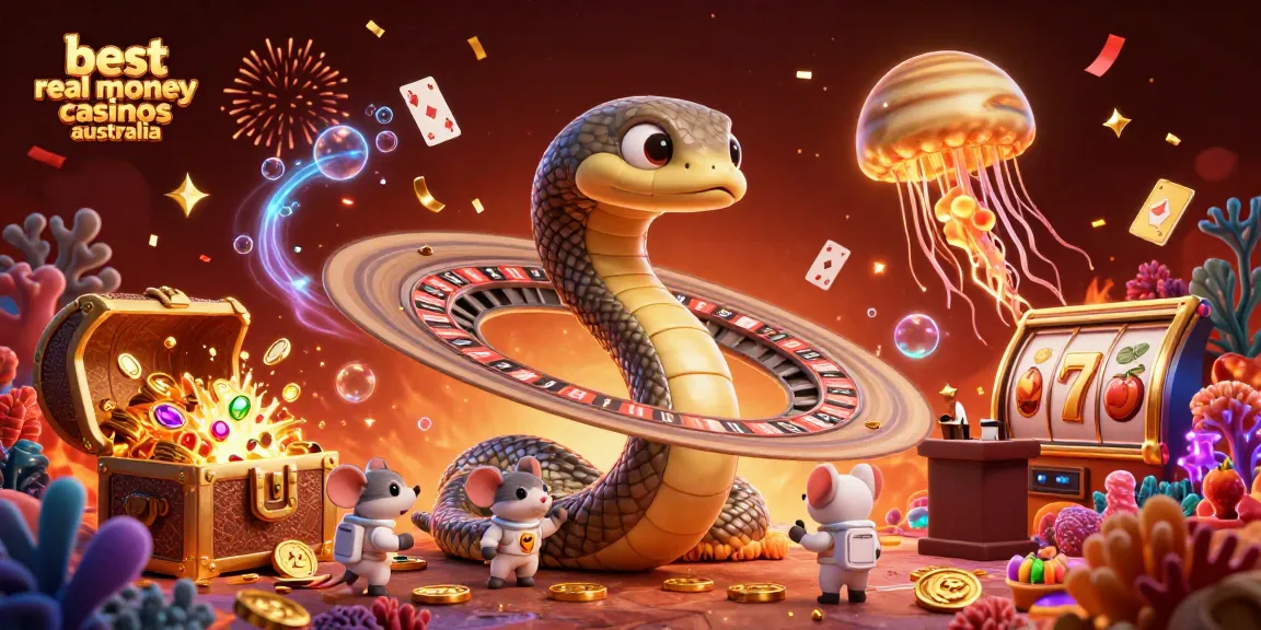 Engaging scene showcasing the best real money casinos Australia with vibrant characters and casino elements.